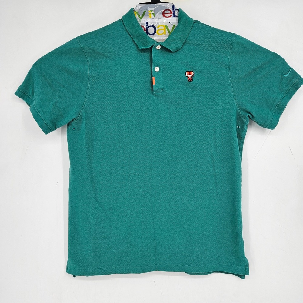 Tiger Woods‎ Polo Shirt Mens Medium Frank Logo Golf Dri Fit Short Sleeve Green